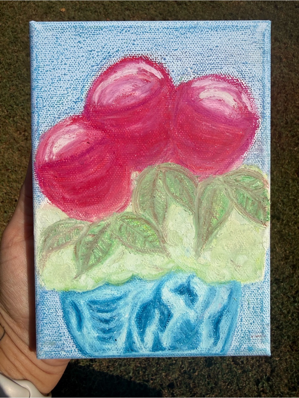 Original Oil Pastel and Water Color Floral Canvas 5x7